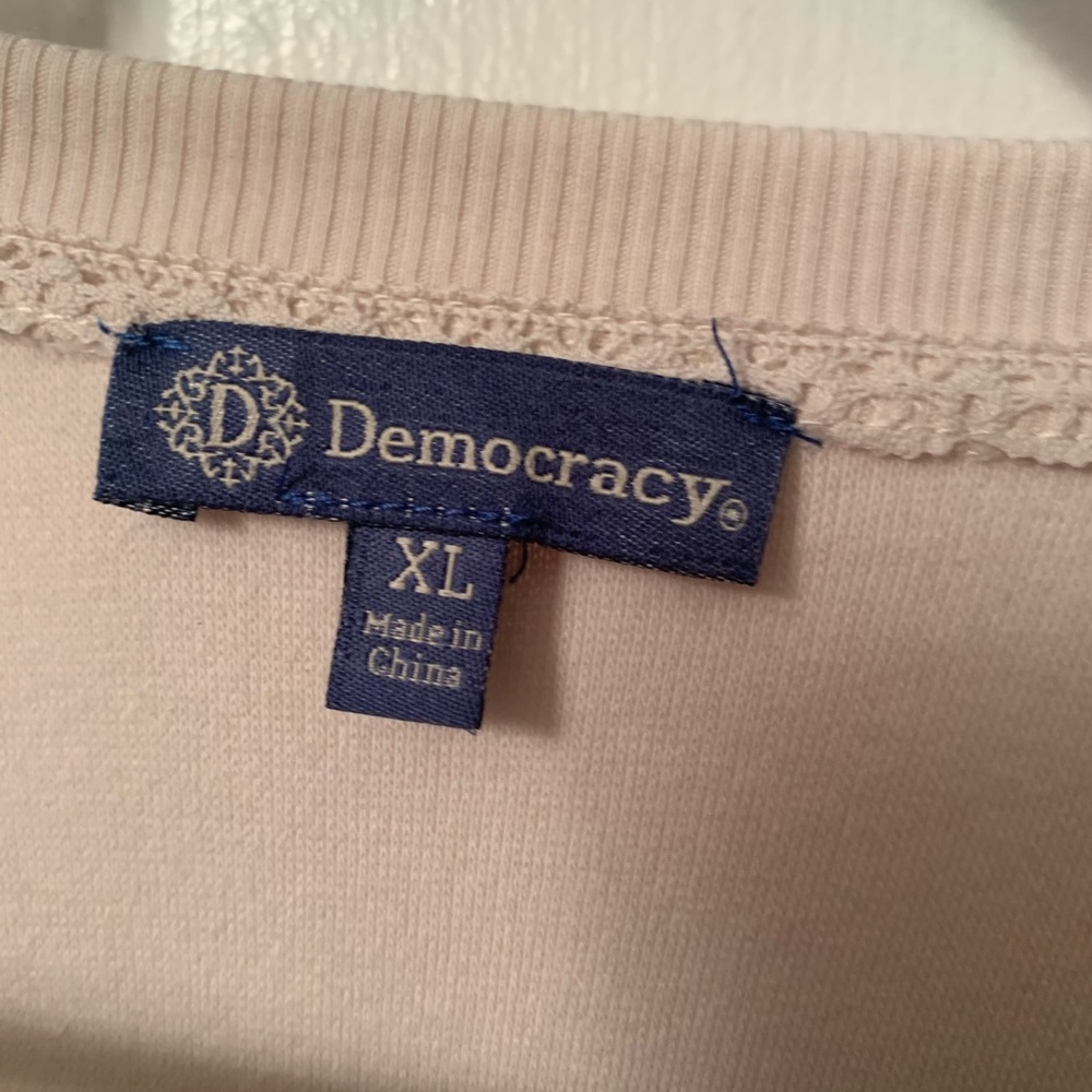 Democracy Long Blouson Sleeve Die Cut Embroidered Soft Sweatshirt, Ivory - Picture 10 of 10